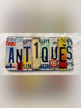 Decorative License Plate Number Collage reading Antiques